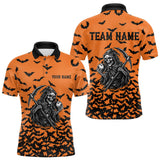 Maxcorners Black and Orange Bats Halloween Skull Reaper Bowling Shirts For Men Custom Bowling Team Jerseys LM2509