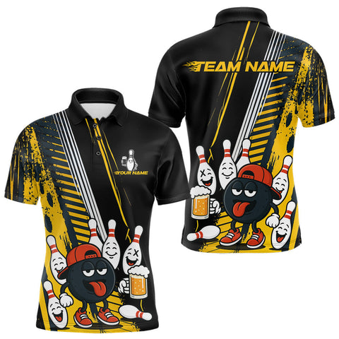 Maxcorners Custom Black and Yellow Funny Bowling And Beer Team Bowling Shirts For Men, bowling outfits for men MT2510
