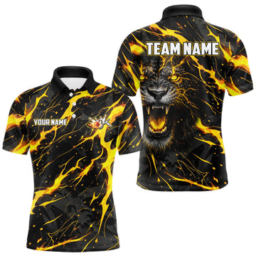 Maxcorners Custom Black and Gold Lightning Thunder Lion Bowling Shirts for Men, Lion Team Bowling League Jerseys LM0402
