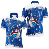 Maxcorners Blue and White snowflake Christmas Bowling Shirts For Men custom Xmas bowling team jersey with name LM0611