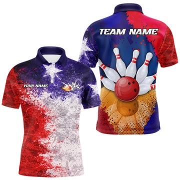 Maxcorners Custom Texas Flag Bowling Polo, 1/4 zip Shirts For Men, Patriotic Texas Bowling Team League Jerseys LM1202
