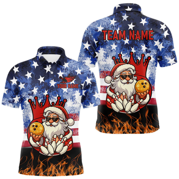 Maxcorners Custom American Flag Flame Funny Santa Christmas Bowling Shirts For Men, Bowling Team Jersey MT0811