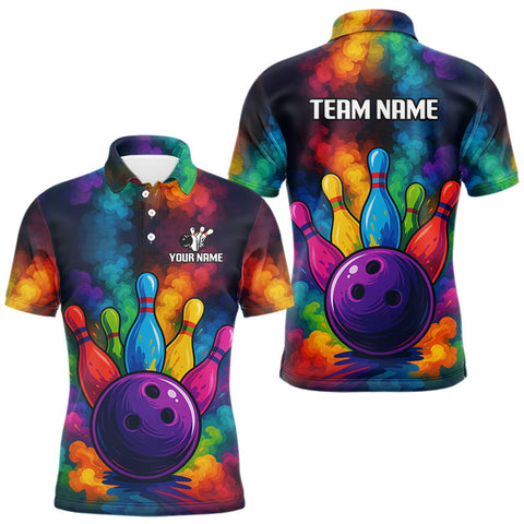 Maxcorners Colorful smoke Bowling Polo, Quarter Zip Shirt for Men Custom Bowling Team shirts for bowlers LM1109