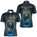 Maxcorners Blue Lightning Thunder Crown White Tiger Bowling Shirts For Men Custom Team Tiger Bowling Jerseys LM1610