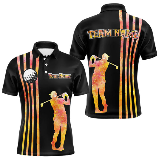 Maxcorners Personalized Watercolor Stripes Golf Polo Shirts For Men, Black Team Mens Golf Attire LM1202