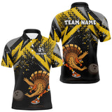 Maxcorners Custom Funny Turkey Bowling Jersey Black and Yellow Thanksgiving Bowling Team Men Polo, 1/4 Zip Shirt LM1610