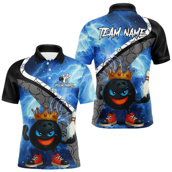 Maxcorners Funny King Crown Bowling Blue Lightning Thunder Bowling Shirts for Men Custom Bowling Team Jersey LM2110