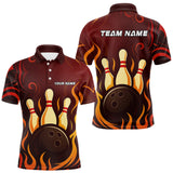 Maxcorners Red Flame Tribal Bowling Polo, Quarter Zip Shirts for Men Custom Team Bowling League Jerseys TU2309
