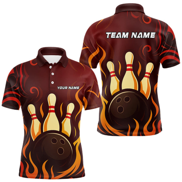 Maxcorners Red Flame Tribal Bowling Polo, Quarter Zip Shirts for Men Custom Team Bowling League Jerseys TU2309