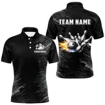 Maxcorners Black and silver Flame Bowling Shirts For Men Custom Team Bowling jerseys, Gift For Bowlers