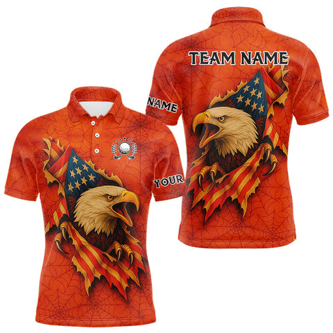 Maxcorners American Flag Eagle Orange spider web Halloween Golf Polo Shirt For Men Custom mens golf outfit LM0210