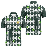 Maxcorners Green argyle pattern lucky shamrock Golf Polo Shirt For Men Custom St. Patrick's mens golf outfit LM0210
