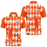 Maxcorners Orange argyle pattern pumpkin Golf Polo Shirt For Men Custom Halloween mens golf outfit LM0210