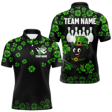 Maxcorners Black and Green Shamrock Funny Bowling Shirts For Men Custom St Patrick's Day Bowling Team Jersey