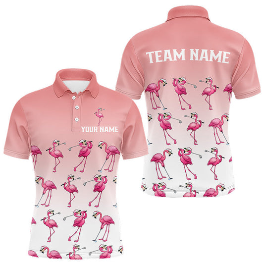 Maxcorners Funny Pink Flamingo Golf polo shirt for men custom Flamingo golfer pattern golf shirts