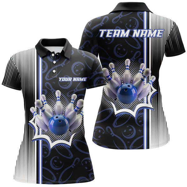 Maxcorners Bowling Blue Camo Customized Name, Team Name 3D Polo Shirt Unisex