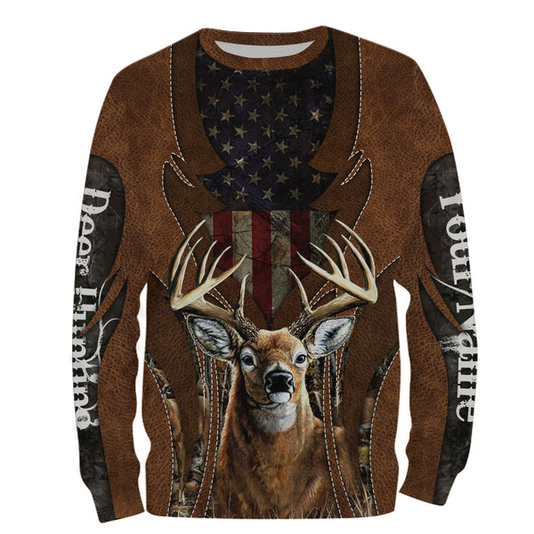 Maxcorners Custom Name American Flag Deer Hunting Camo 3D All Over Printed Clothes