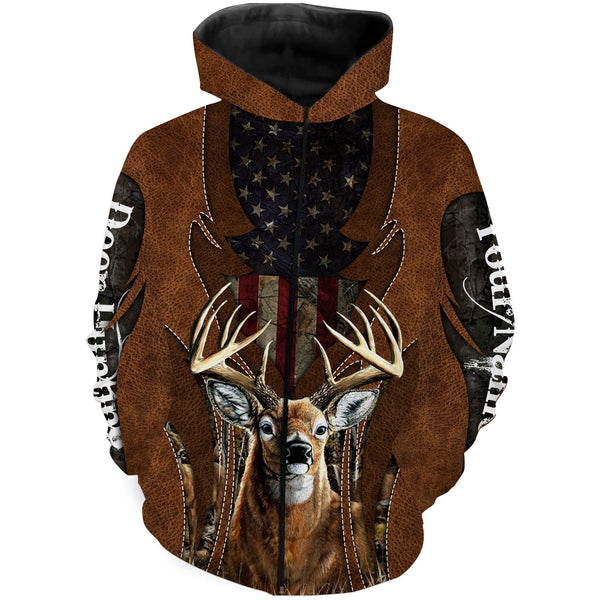 Maxcorners Custom Name American Flag Deer Hunting Camo 3D All Over Printed Clothes