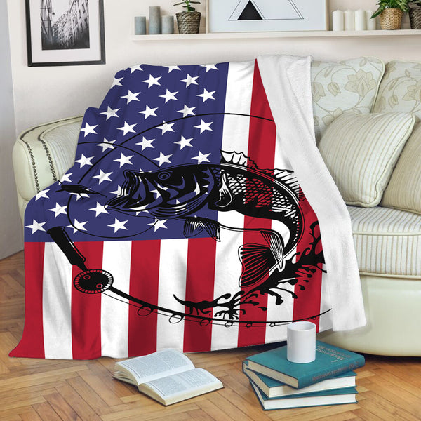 Maxcorners Fishing Rod Fishing American Flag 3D Quilt - Blanket