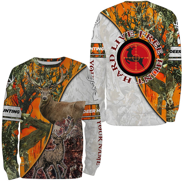 Maxcorners Custom Name Deer Hunting "Live Free Hunt Hard" Orange Camo 3D All Over Printed Clothes