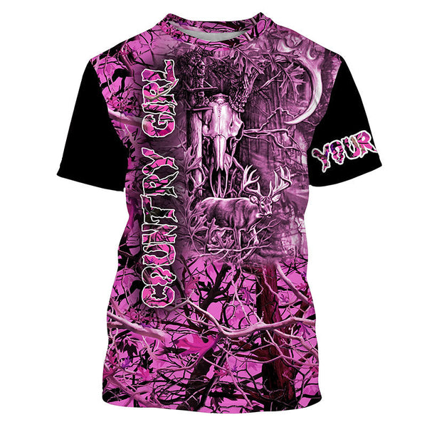 Maxcorners Pink Camo Deer Hunting Customize Name 3D Shirts