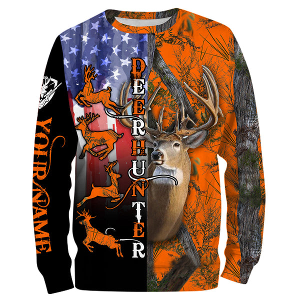 Maxcorners Custom Name Deer Hunting American Flag Shirt 3D All Over Printed Clothes