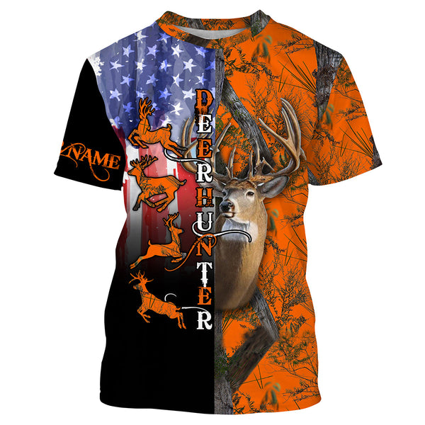 Maxcorners Custom Name Deer Hunting American Flag Shirt 3D All Over Printed Clothes