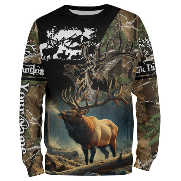 Maxcorners Bulk Elk Hunting Camouflage Custom Name Shirt 3D All Over Printed Clothes