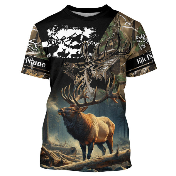 Maxcorners Bulk Elk Hunting Camouflage Custom Name Shirt 3D All Over Printed Clothes