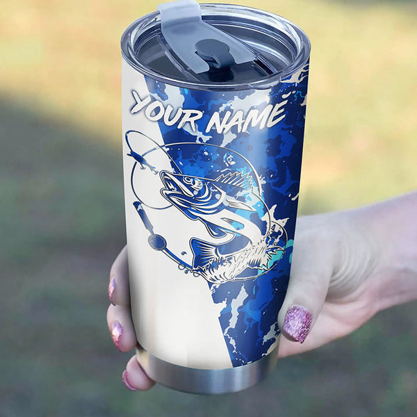 Maxcorners Walleye Fishing Blue Sea camo Stainless Steel Fishing Tumbler Customize Name