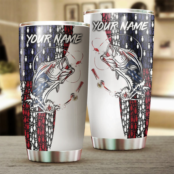 Maxcorners American Flag Bass Fishing Stainless Steel Fishing Tumbler Customize Name