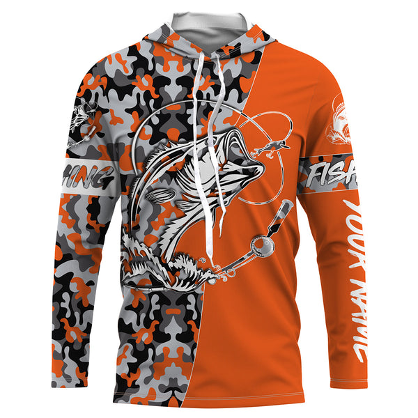 Maxcorners Bass Tattoo camo Orange Fishing Customize Name 3D Shirts