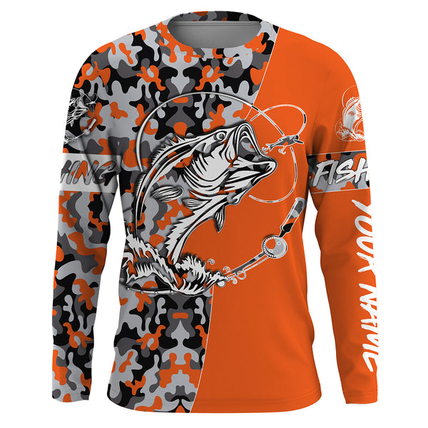 Maxcorners Bass Tattoo camo Orange Fishing Customize Name 3D Shirts