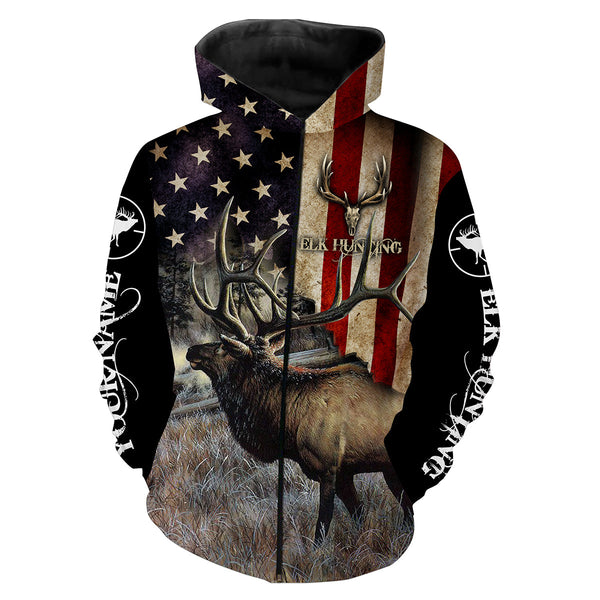 Maxcorners Custom Name Elk Hunting American Flag 3D All Over Printed Clothes
