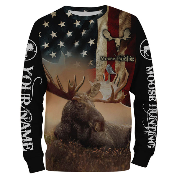 Maxcorners Custom Name Moose hunting American Flag 3D All Over Printed Clothes