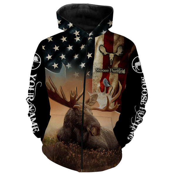Maxcorners Custom Name Moose hunting American Flag 3D All Over Printed Clothes