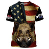 Maxcorners American Flag Wild Boar Hunting Hog Hunter Hunt Hard Full Printing Shirts, Personalized Hog hunting Gifts LM2608