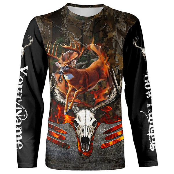 Maxcorners Whitetails Jumping Deer Hunting Camouflage Custom Name Shirt 3D All Over Printed Clothes