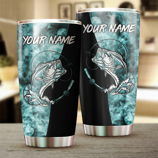 Maxcorners Bass Fishing Blue Smoke Stainless Steel Fishing Tumbler Customize Name