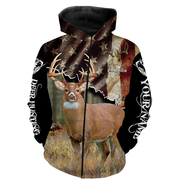 Maxcorners White-Tailed Deer American Flag Hunting Customize Name 3D Shirts