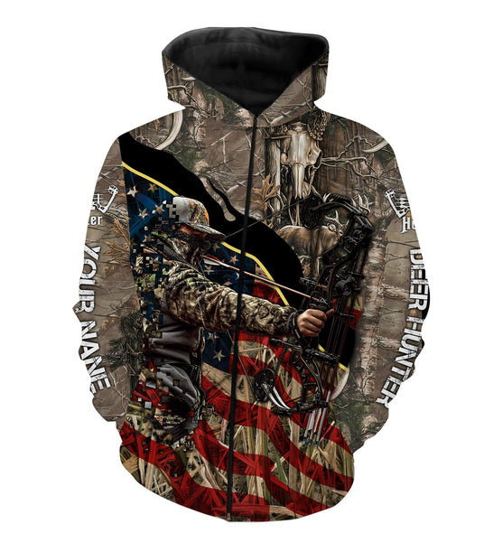 Maxcorners Custom Name Archery Bow Hunting American Flag Deer Shirt 3D All Over Printed Clothes