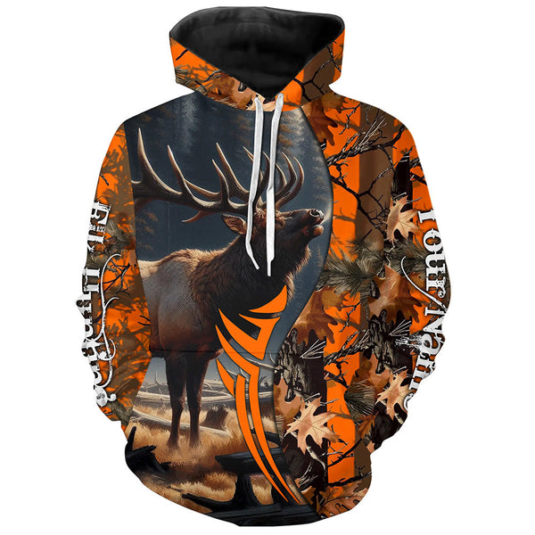 Maxcorners Elk Hunting Orange Camouflage Custom Name Shirt 3D All Over Printed Clothes