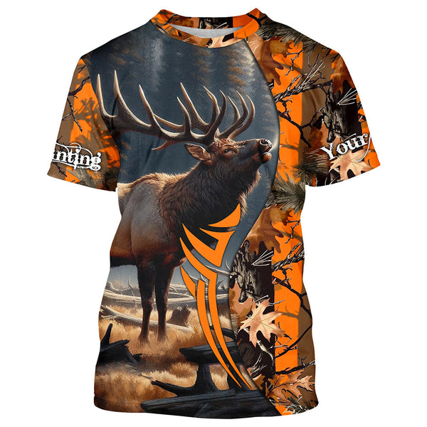 Maxcorners Elk Hunting Orange Camouflage Custom Name Shirt 3D All Over Printed Clothes