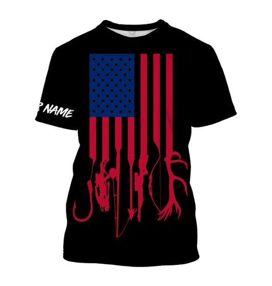 Maxcorners Hunting and Fishing American flag Custom Name Lightweight Long sleeve , T shirts Hunting Fishing flag Patriotic Gifts LM2608