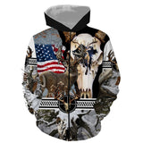 Maxcorners Custom Name Deer Skull Hunting American Flag Camo 3D All Over Printed Clothes