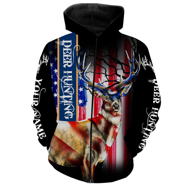 Maxcorners Custom Name Deer hunting American Flag Patriot 3D All Over Printed Clothes