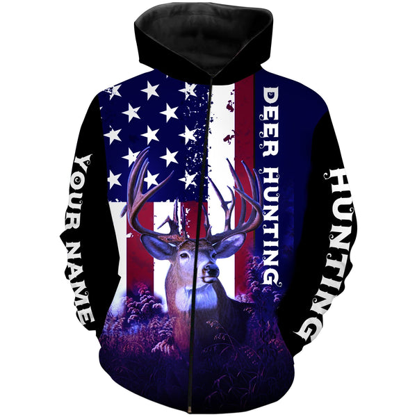 Maxcorners Custom Name Deer Hunting American Flag Camo Shirt 3D All Over Printed Clothes