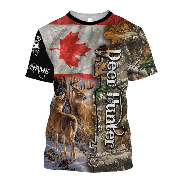 Maxcorners Custom Name Deer Hunting Canada Flag Shirt 3D All Over Printed Clothes