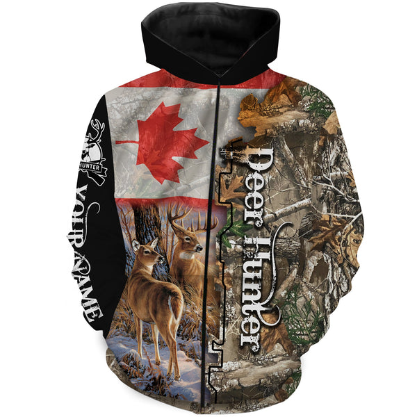 Maxcorners Custom Name Deer Hunting Canada Flag Shirt 3D All Over Printed Clothes