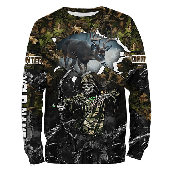 Maxcorners Deer Hunting Grim Reaper Camouflage Shirts For Deer Hunters Custom Name Shirt 3D All Over Printed Clothes